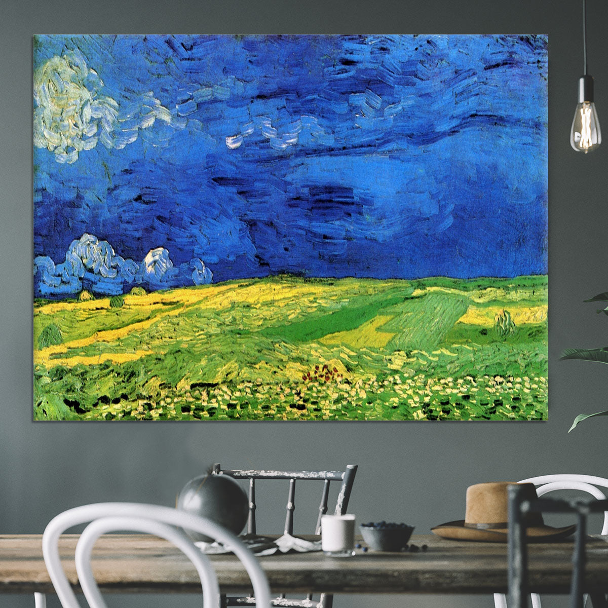 Wheat Field Under Clouded Sky by Van Gogh Canvas Print or Poster - Canvas Art Rocks - 3