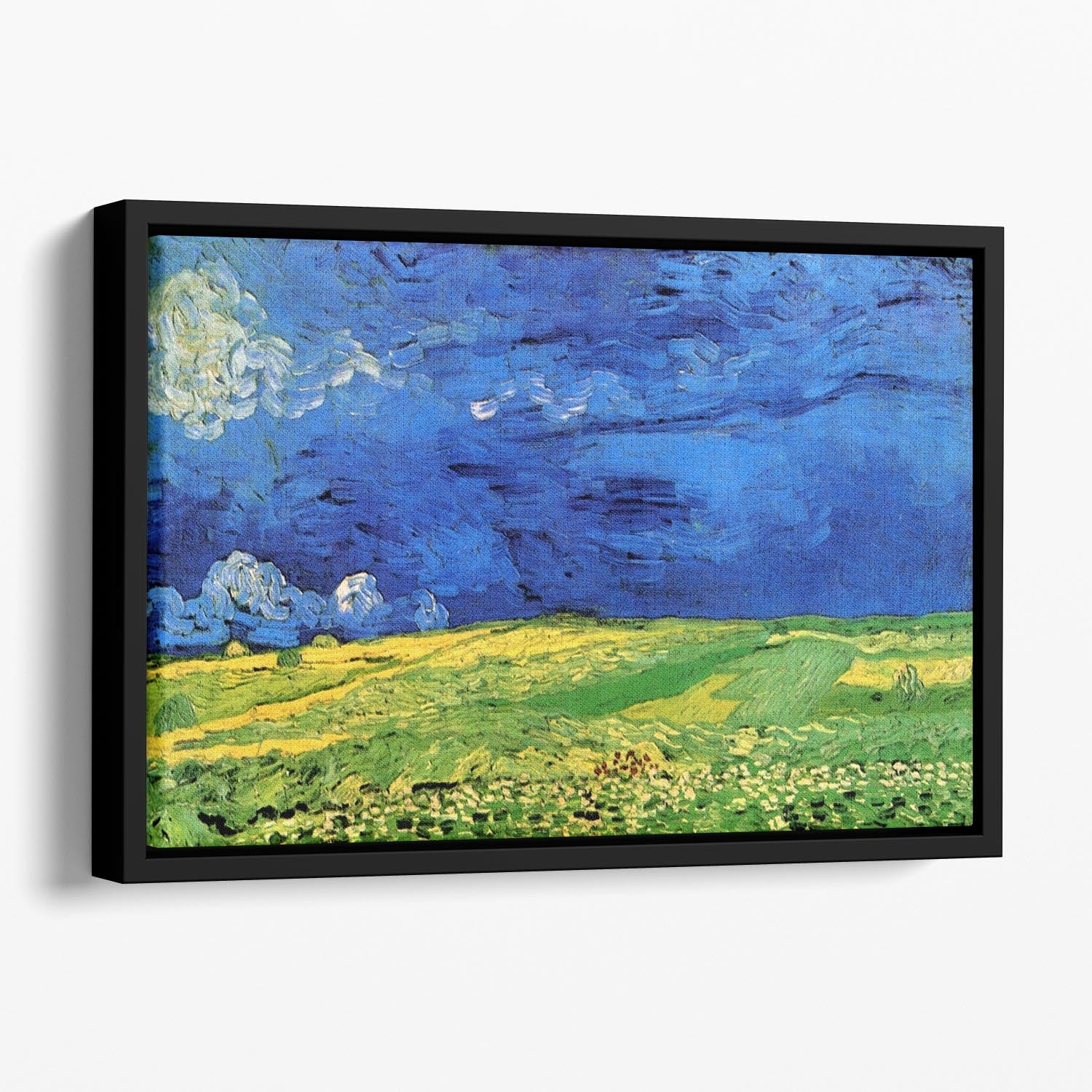 Wheat Field Under Clouded Sky by Van Gogh Floating Framed Canvas