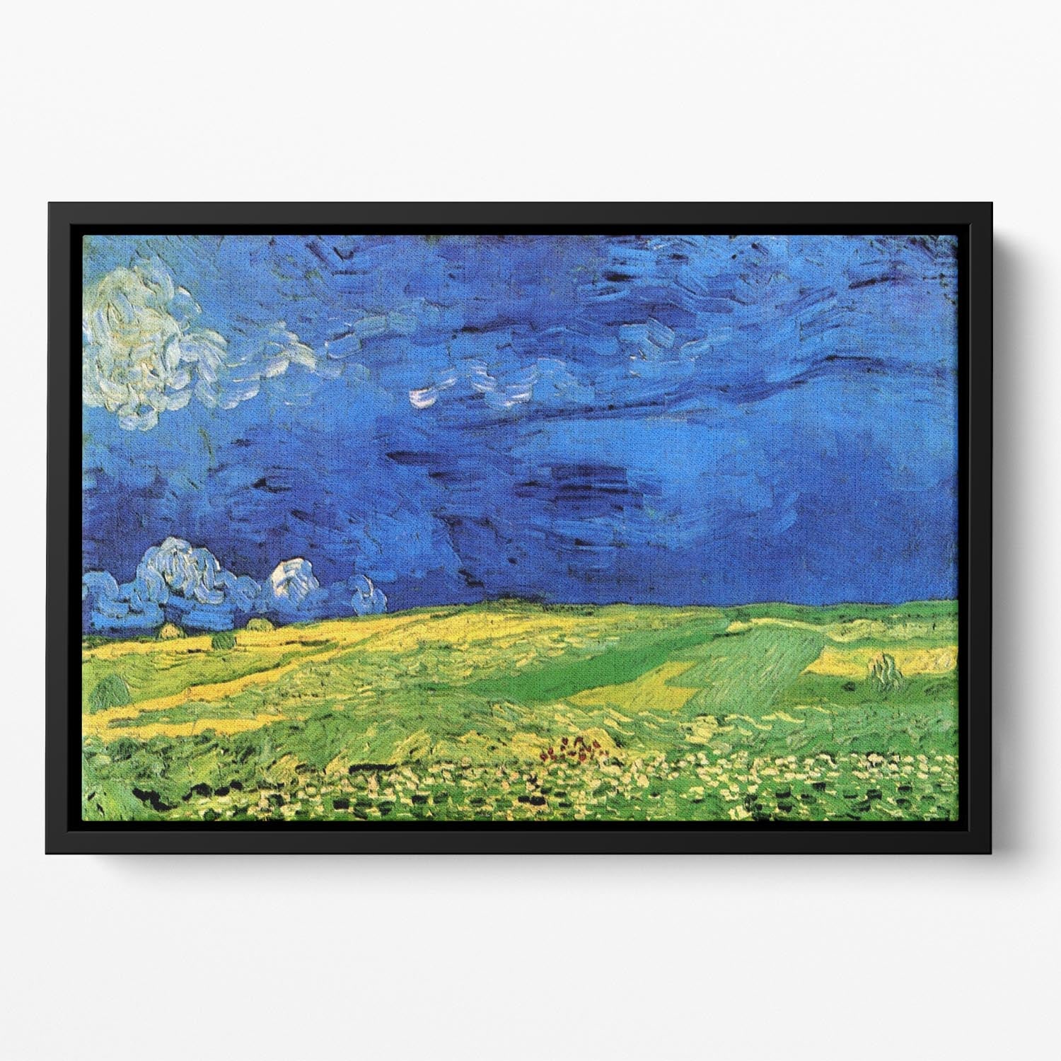 Wheat Field Under Clouded Sky by Van Gogh Floating Framed Canvas