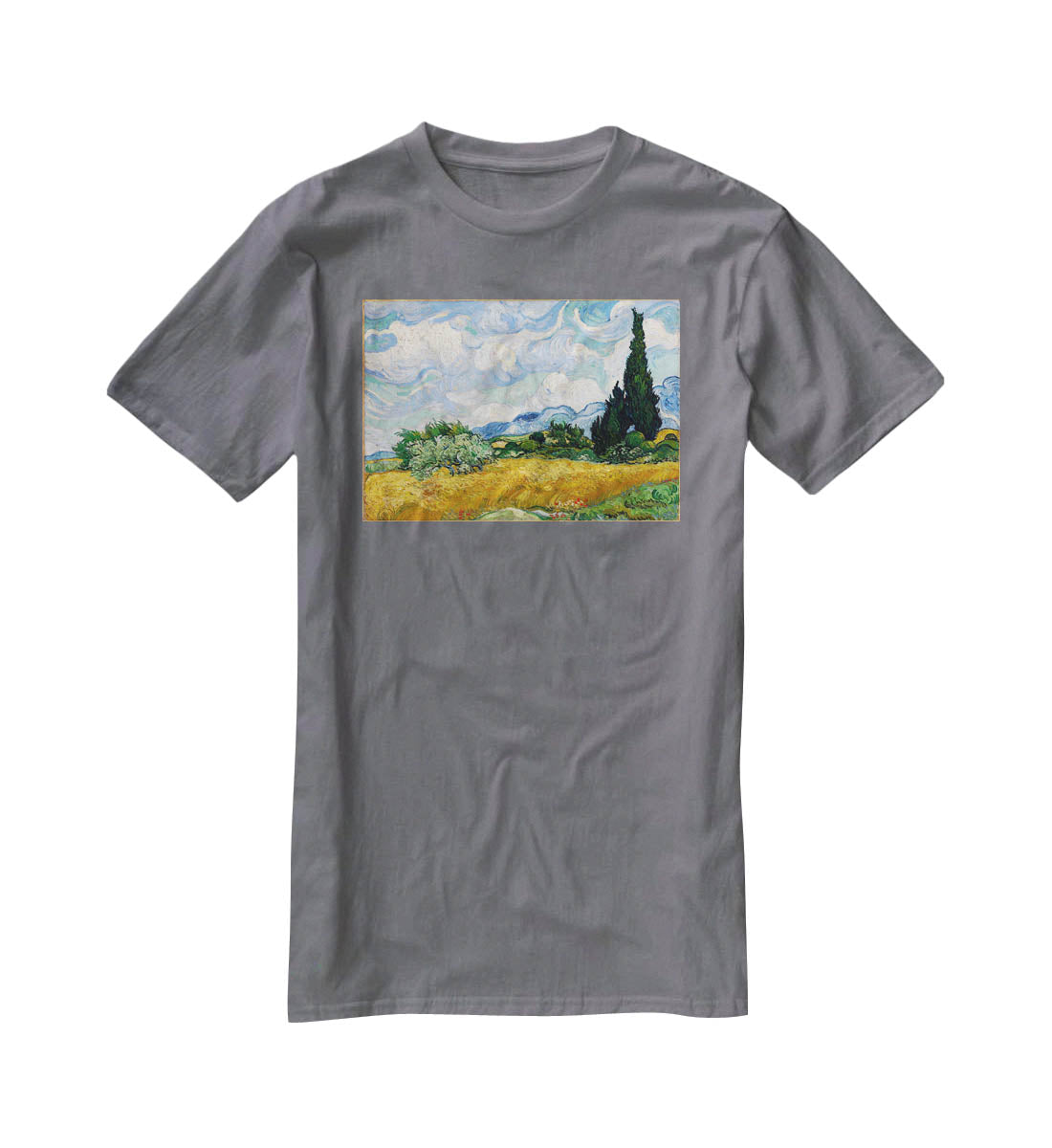 Wheat Field with Cypresses T-Shirt - Canvas Art Rocks - 3