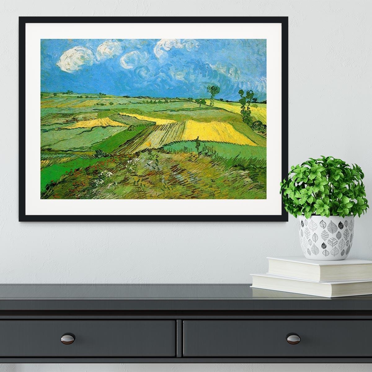 Wheat Fields at Auvers Under Clouded Sky by Van Gogh Framed Print - Canvas Art Rocks - 1