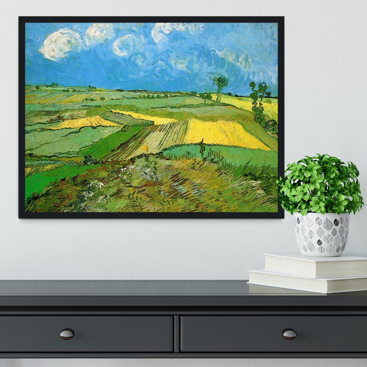 Wheat Fields at Auvers Under Clouded Sky by Van Gogh Framed Print - Canvas Art Rocks - 2