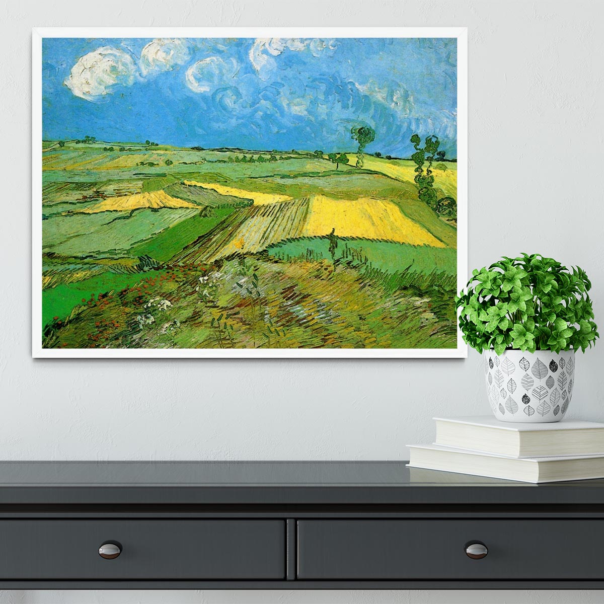 Wheat Fields at Auvers Under Clouded Sky by Van Gogh Framed Print - Canvas Art Rocks -6