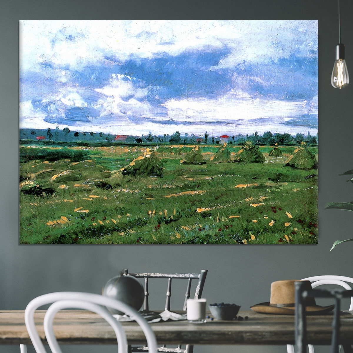 Wheat Fields with Stacks by Van Gogh Canvas Print or Poster - Canvas Art Rocks - 3