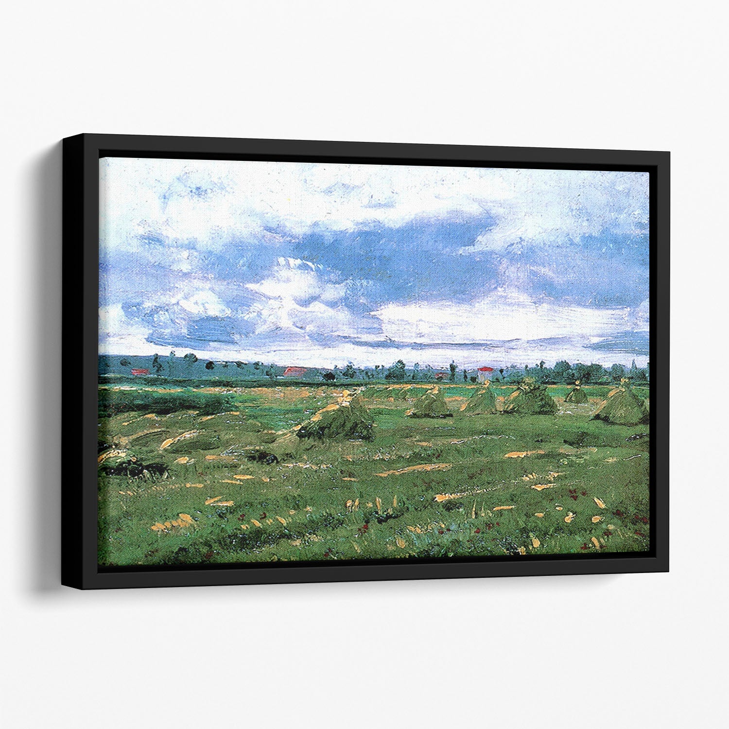 Wheat Fields with Stacks by Van Gogh Floating Framed Canvas
