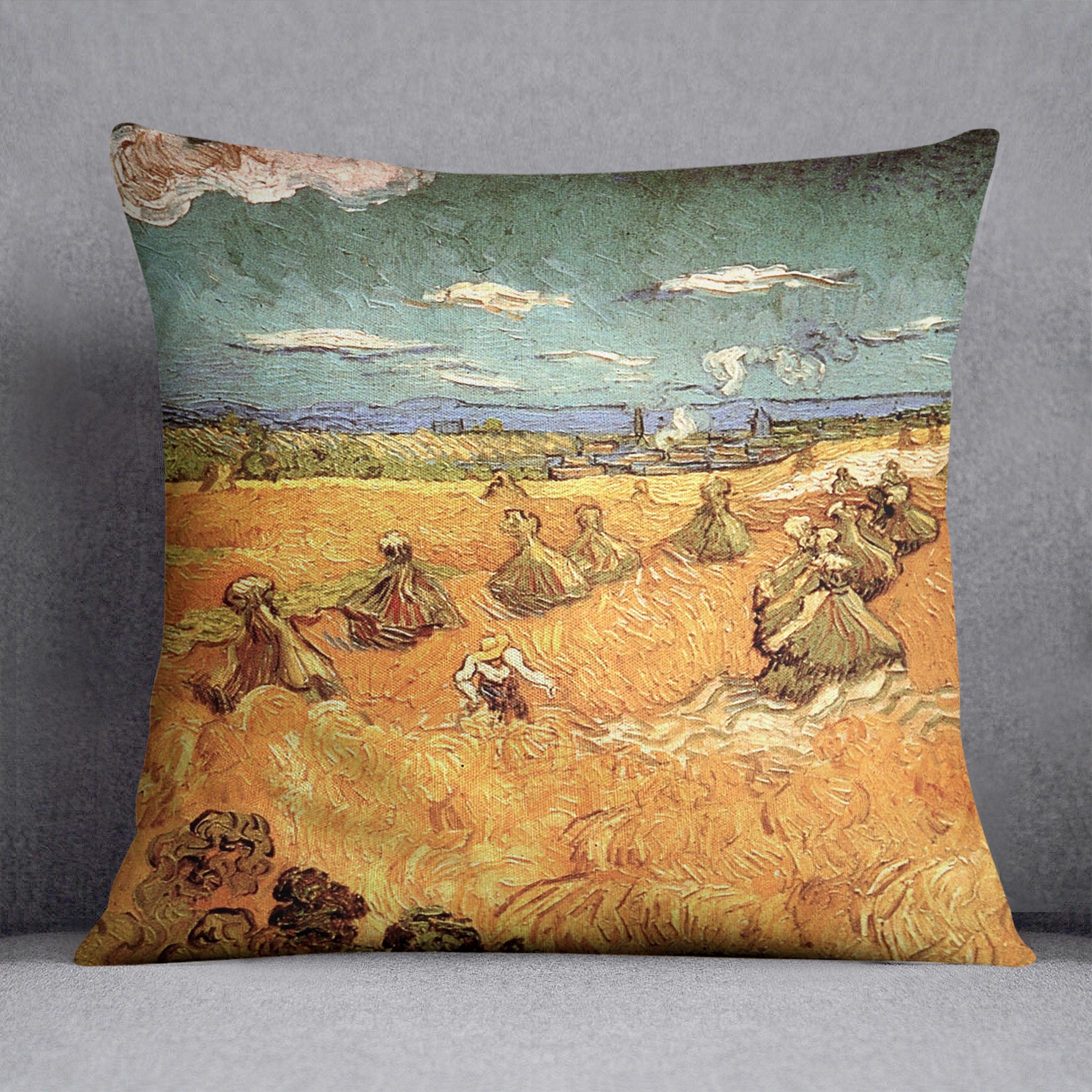 Wheat Stacks with Reaper by Van Gogh Cushion