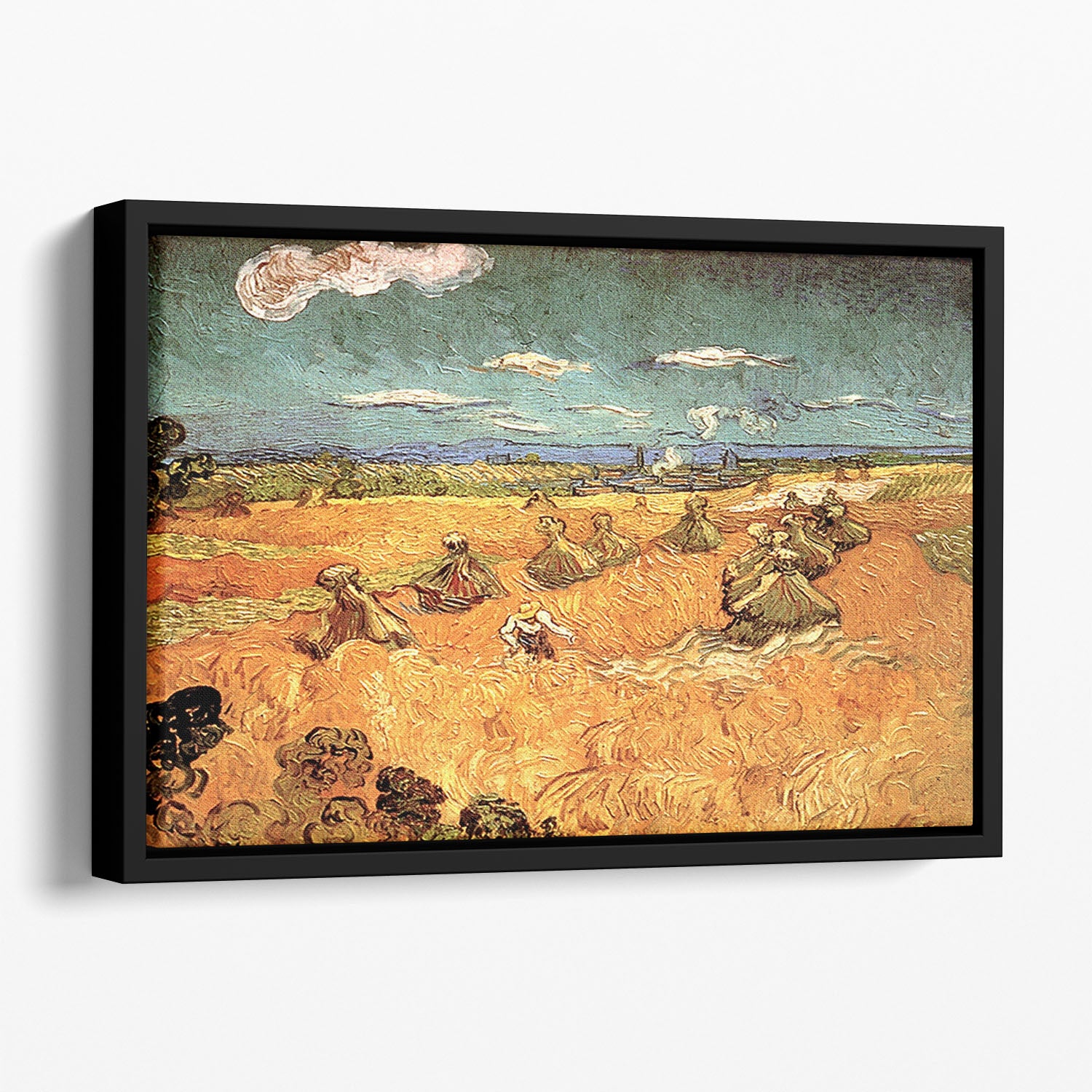 Wheat Stacks with Reaper by Van Gogh Floating Framed Canvas