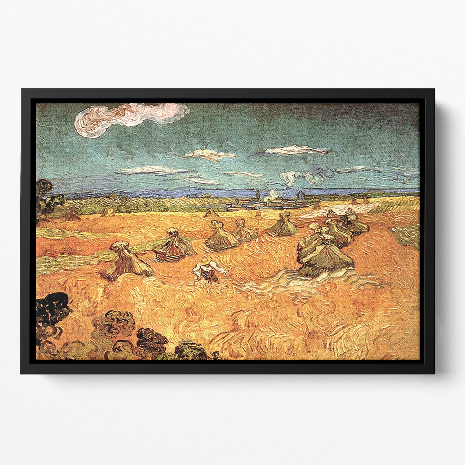 Wheat Stacks with Reaper by Van Gogh Floating Framed Canvas