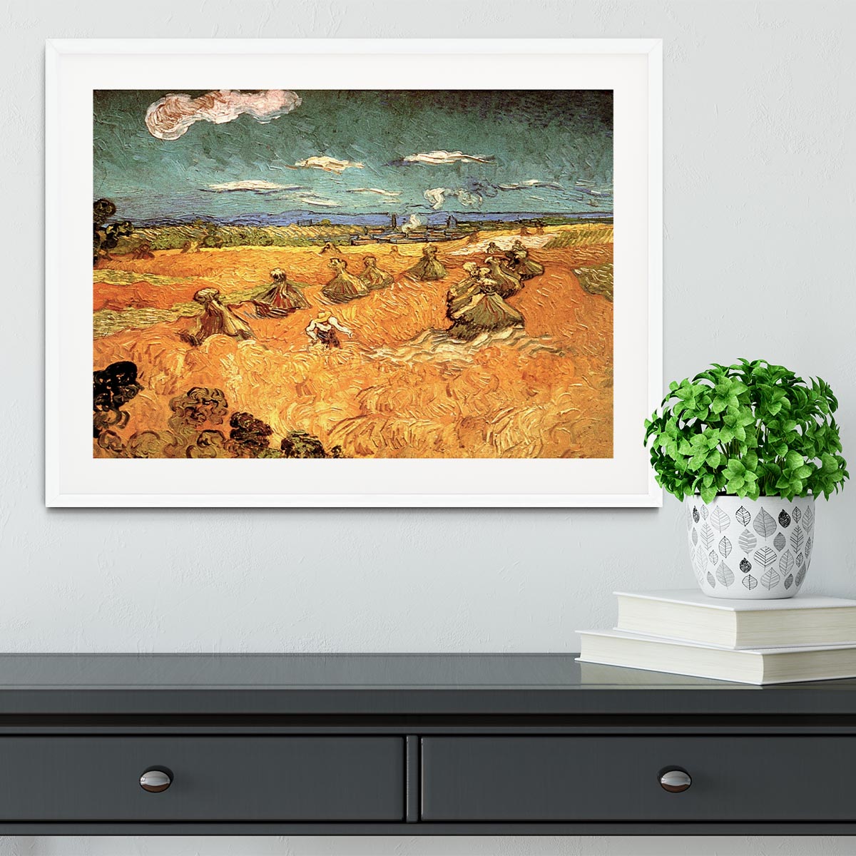 Wheat Stacks with Reaper by Van Gogh Framed Print - Canvas Art Rocks - 5