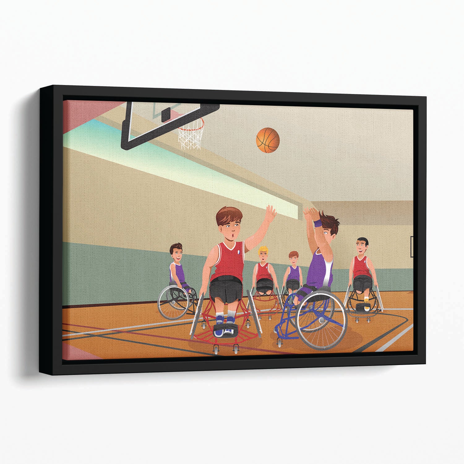 Wheelchairs playing basketball Floating Framed Canvas