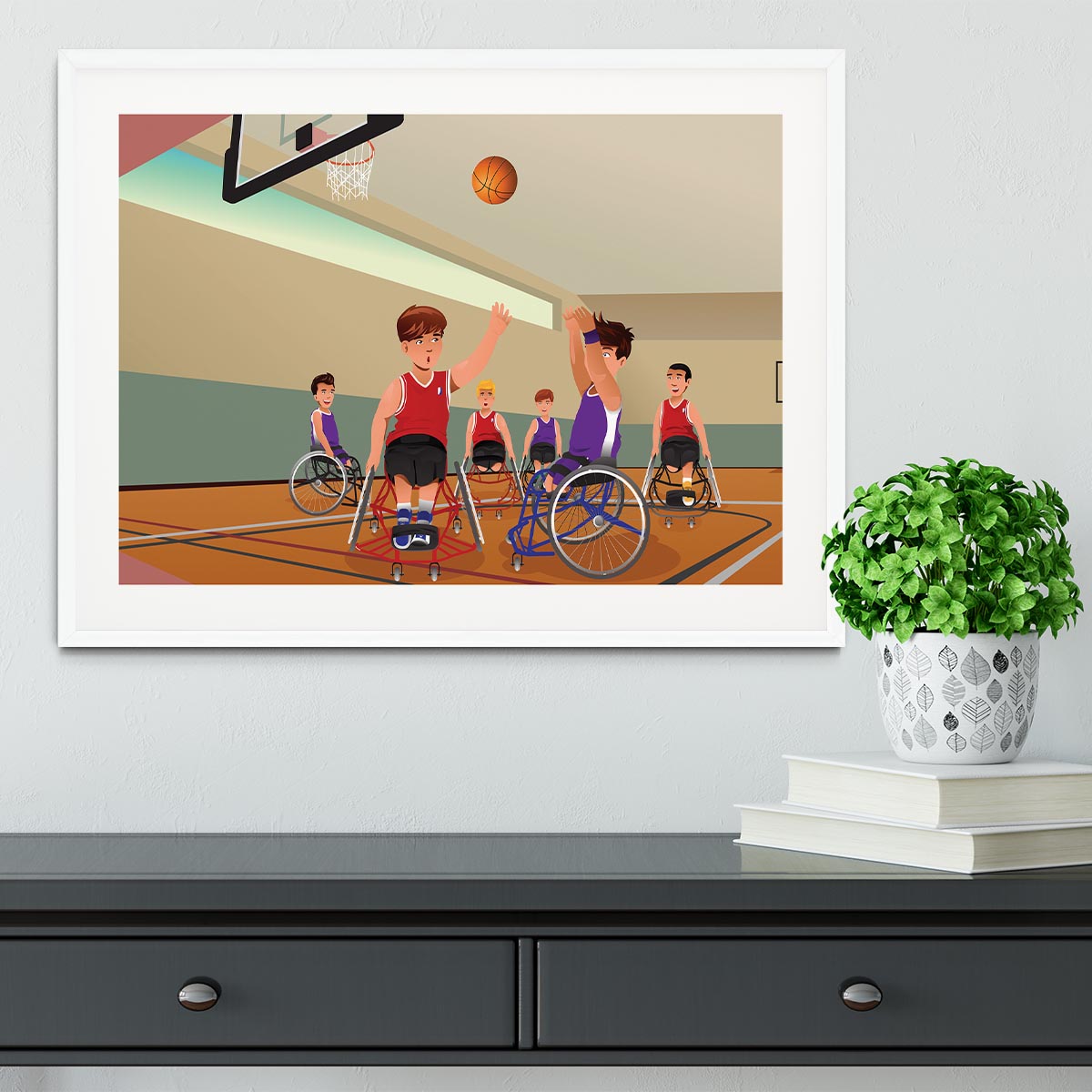 Wheelchairs playing basketball Framed Print - Canvas Art Rocks - 5