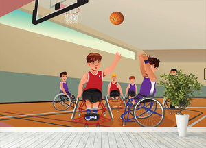 Wheelchairs playing basketball Wall Mural Wallpaper - Canvas Art Rocks - 4
