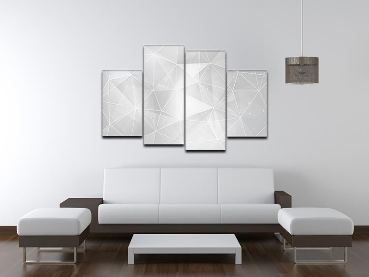 White Geometric Triangles 4 Split Panel Canvas - Canvas Art Rocks - 3