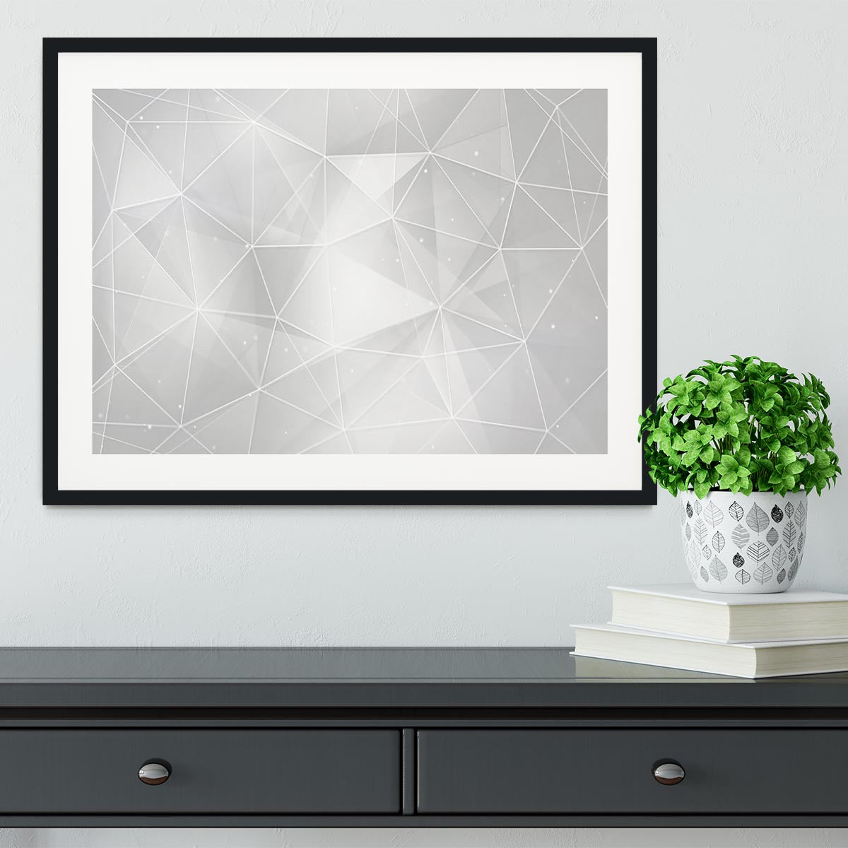 White Geometric Triangles Framed Print - Canvas Art Rocks - 1