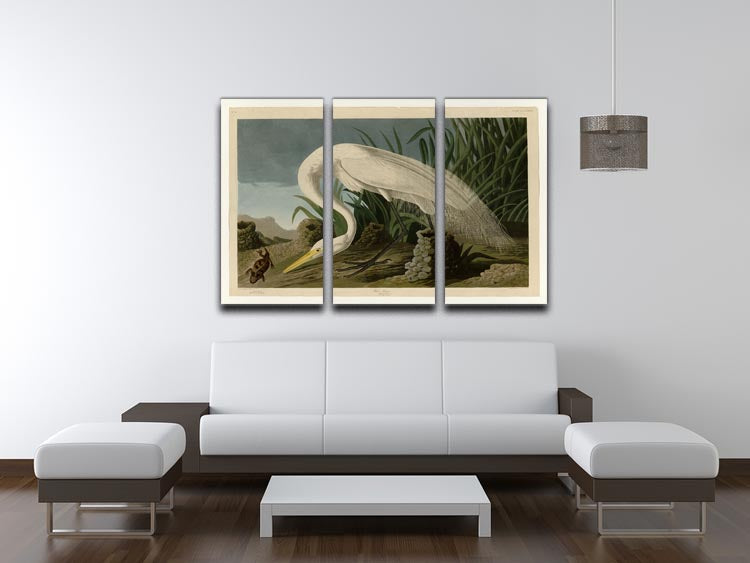 White Heron by Audubon 3 Split Panel Canvas Print - Canvas Art Rocks - 3