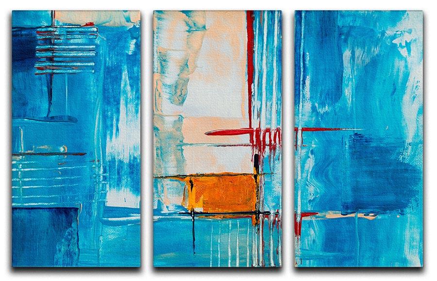 White Red and Blue Abstract Painting 3 Split Panel Canvas Print - Canvas Art Rocks - 1