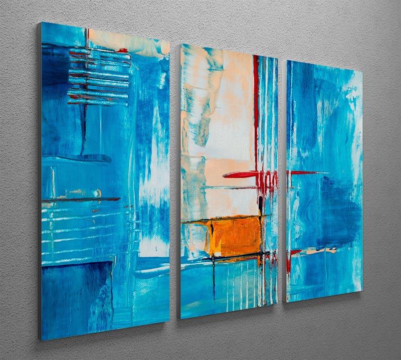 White Red and Blue Abstract Painting 3 Split Panel Canvas Print - Canvas Art Rocks - 2