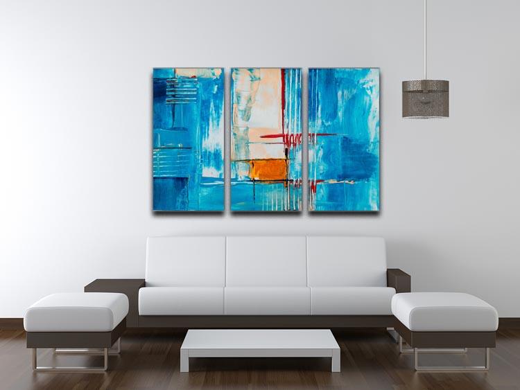 White Red and Blue Abstract Painting 3 Split Panel Canvas Print - Canvas Art Rocks - 3