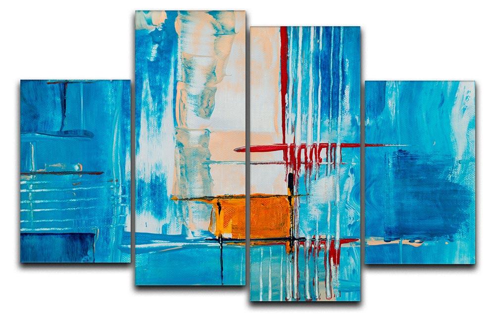 White Red and Blue Abstract Painting 4 Split Panel Canvas  - Canvas Art Rocks - 1