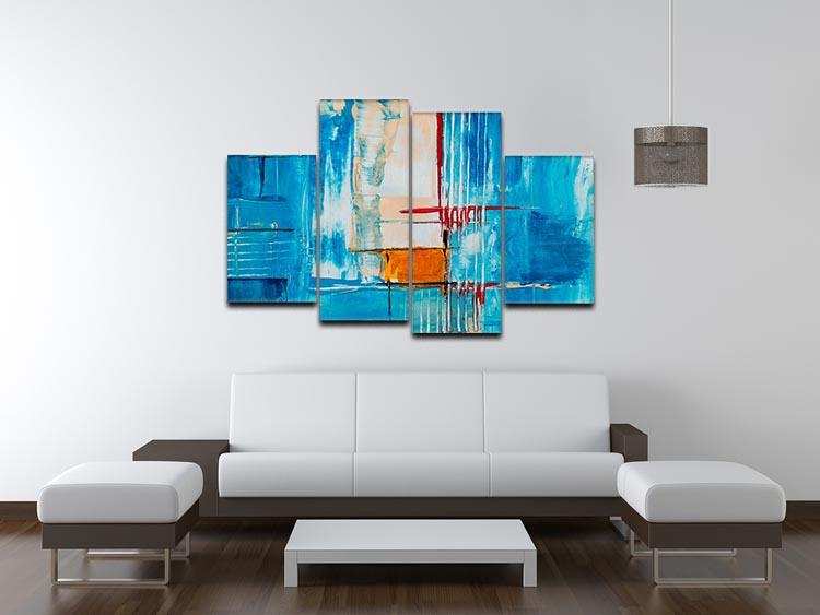 White Red and Blue Abstract Painting 4 Split Panel Canvas - Canvas Art Rocks - 3