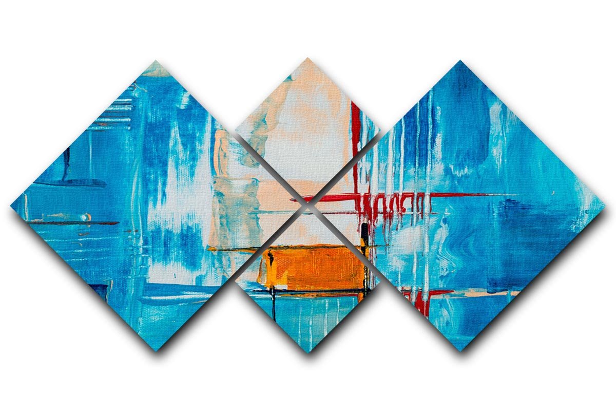 White Red and Blue Abstract Painting 4 Square Multi Panel Canvas  - Canvas Art Rocks - 1