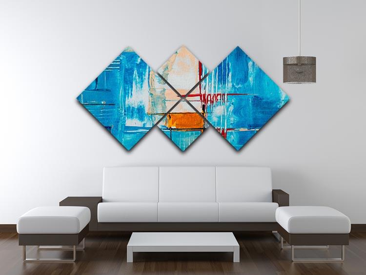 White Red and Blue Abstract Painting 4 Square Multi Panel Canvas - Canvas Art Rocks - 3