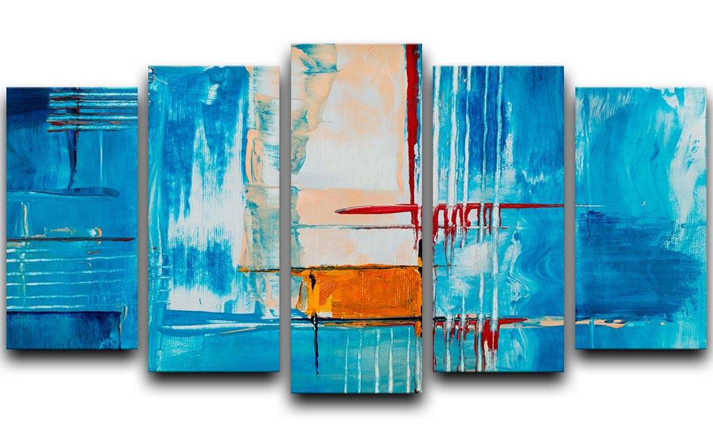 White Red and Blue Abstract Painting 5 Split Panel Canvas  - Canvas Art Rocks - 1