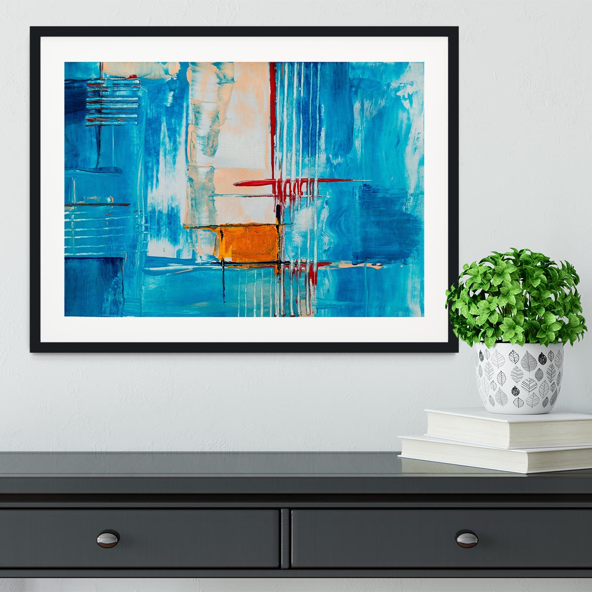 White Red and Blue Abstract Painting Framed Print - Canvas Art Rocks - 1
