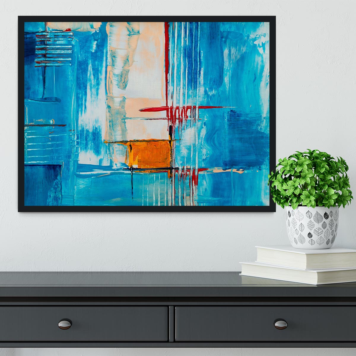 White Red and Blue Abstract Painting Framed Print - Canvas Art Rocks - 2