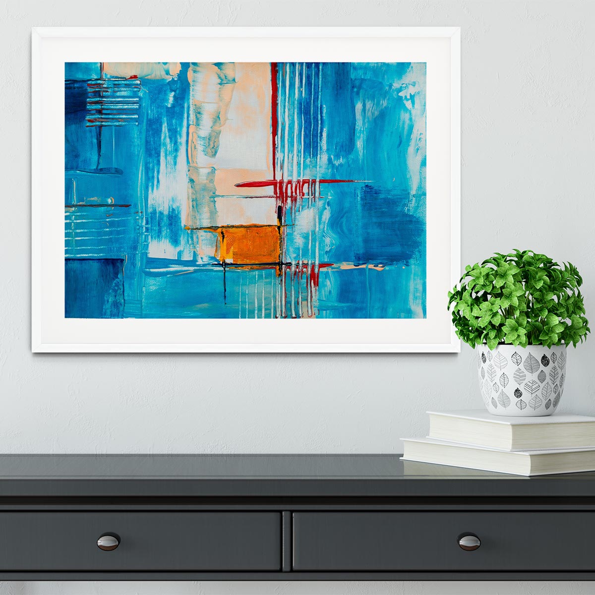 White Red and Blue Abstract Painting Framed Print - Canvas Art Rocks - 5
