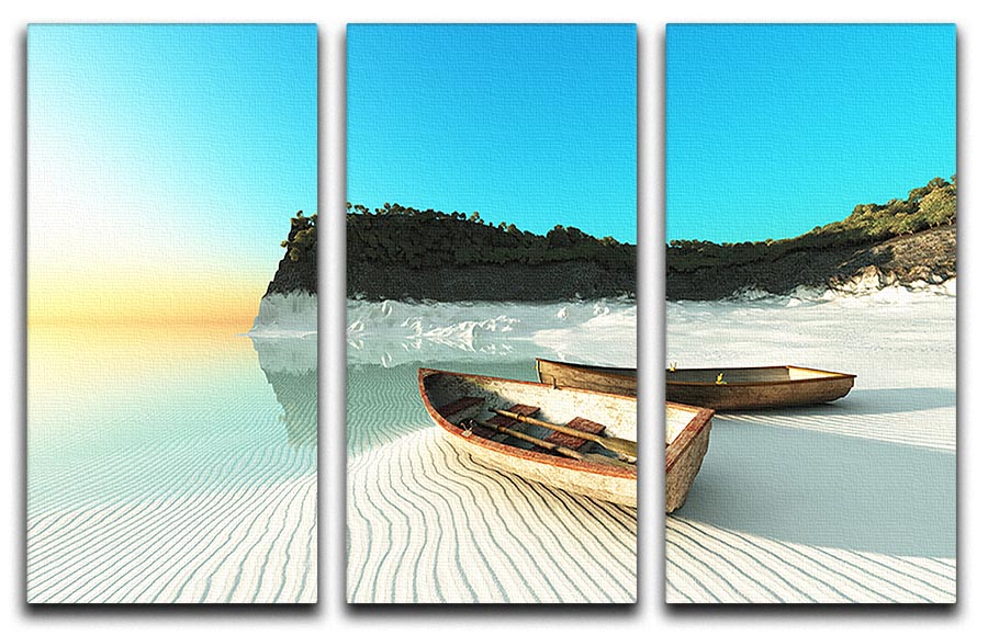 White Sand Boats 3 Split Panel Canvas Print - Canvas Art Rocks - 1