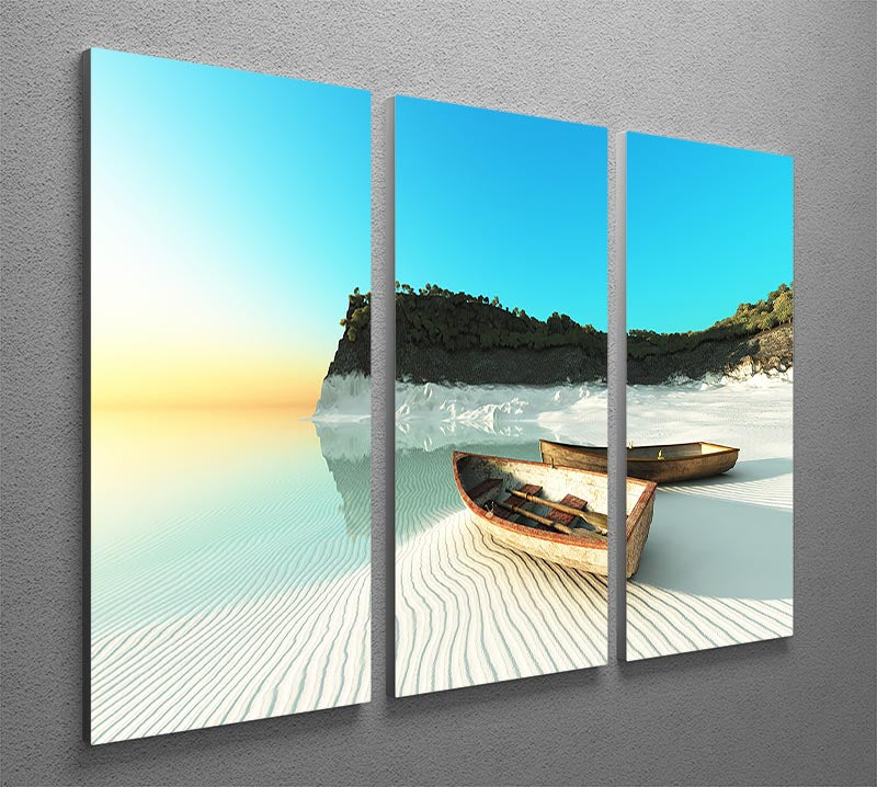 White Sand Boats 3 Split Panel Canvas Print - Canvas Art Rocks - 2