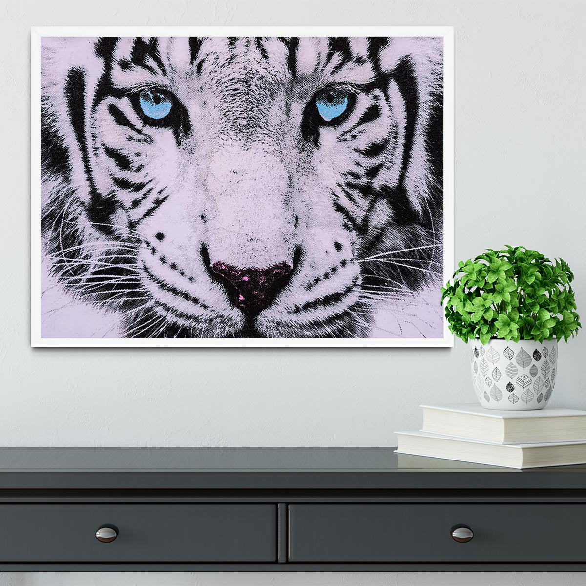 White Tiger Face Framed Print - Canvas Art Rocks -6