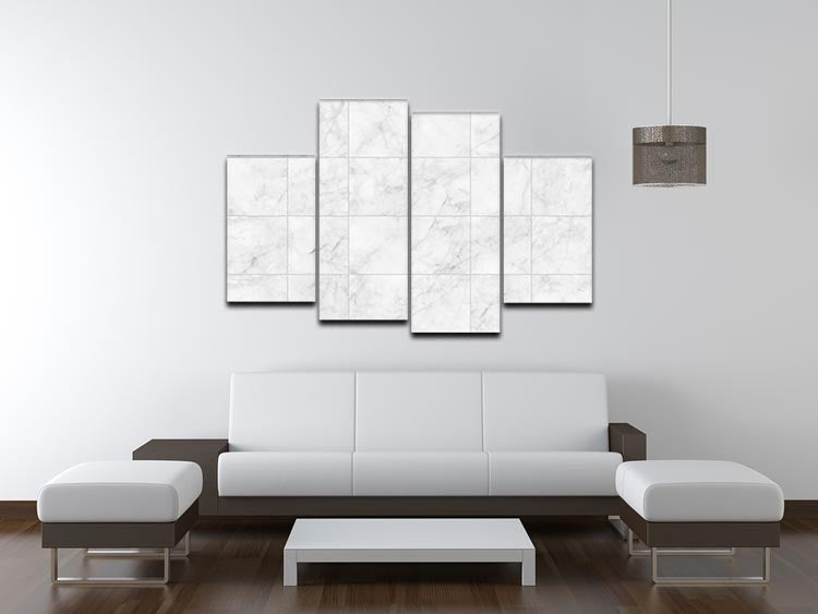 White Tiled Marble 4 Split Panel Canvas - Canvas Art Rocks - 3