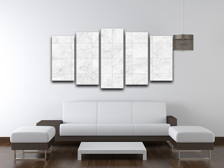 White Tiled Marble 5 Split Panel Canvas - Canvas Art Rocks - 3