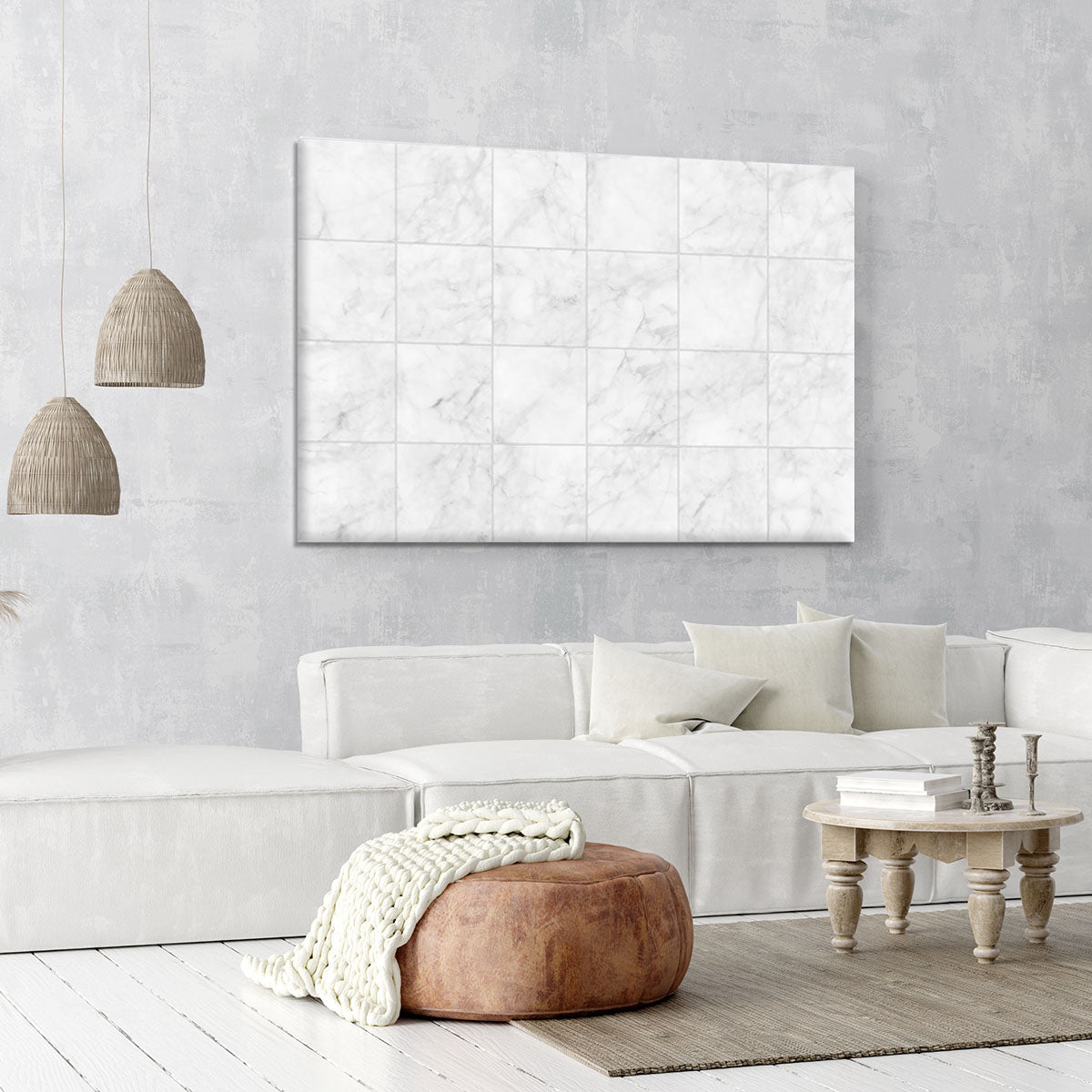 White Tiled Marble Canvas Print or Poster - Canvas Art Rocks - 6
