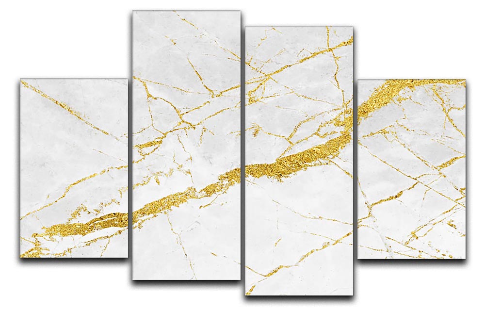 White and Gold Cracked Marble 4 Split Panel Canvas - Canvas Art Rocks - 1