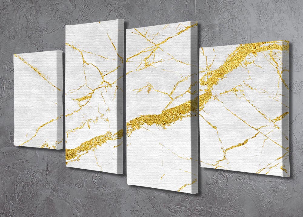 White and Gold Cracked Marble 4 Split Panel Canvas - Canvas Art Rocks - 2