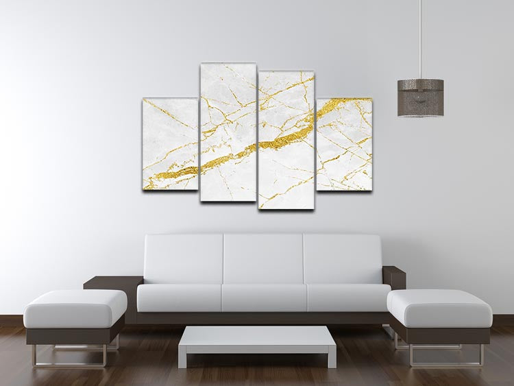 White and Gold Cracked Marble 4 Split Panel Canvas - Canvas Art Rocks - 3