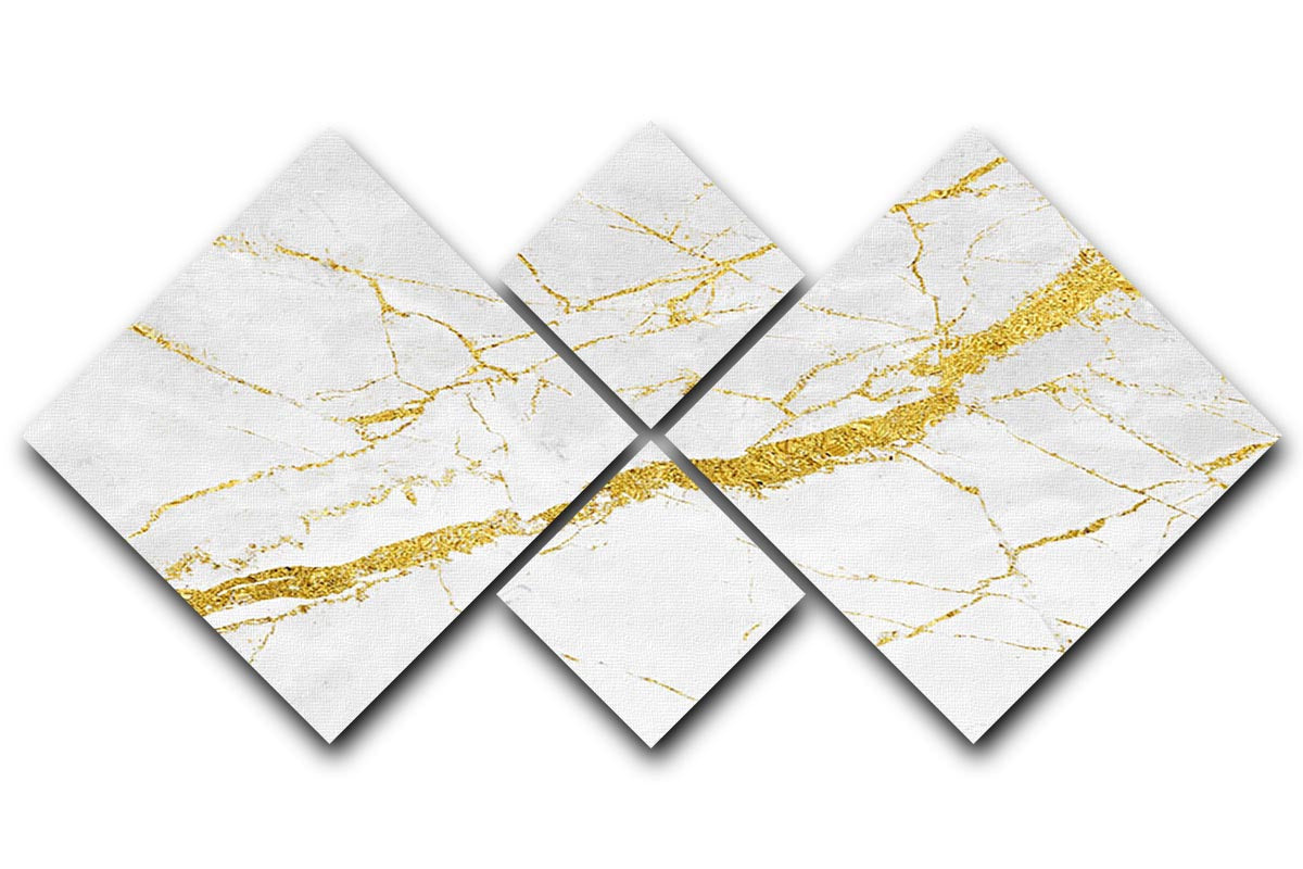 White and Gold Cracked Marble 4 Square Multi Panel Canvas - Canvas Art Rocks - 1