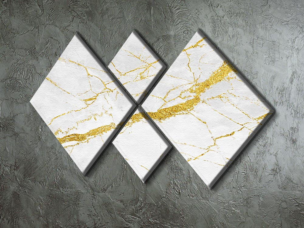 White and Gold Cracked Marble 4 Square Multi Panel Canvas - Canvas Art Rocks - 2