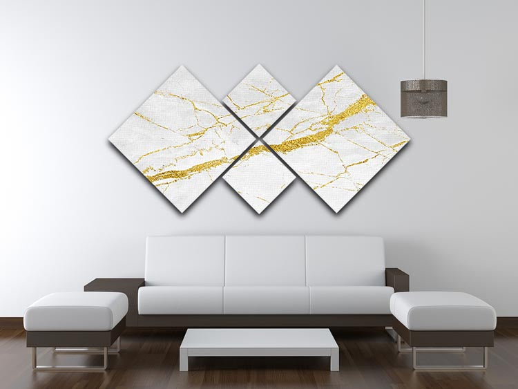 White and Gold Cracked Marble 4 Square Multi Panel Canvas - Canvas Art Rocks - 3