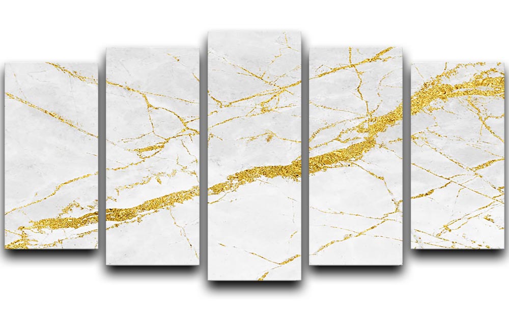 White and Gold Cracked Marble 5 Split Panel Canvas - Canvas Art Rocks - 1