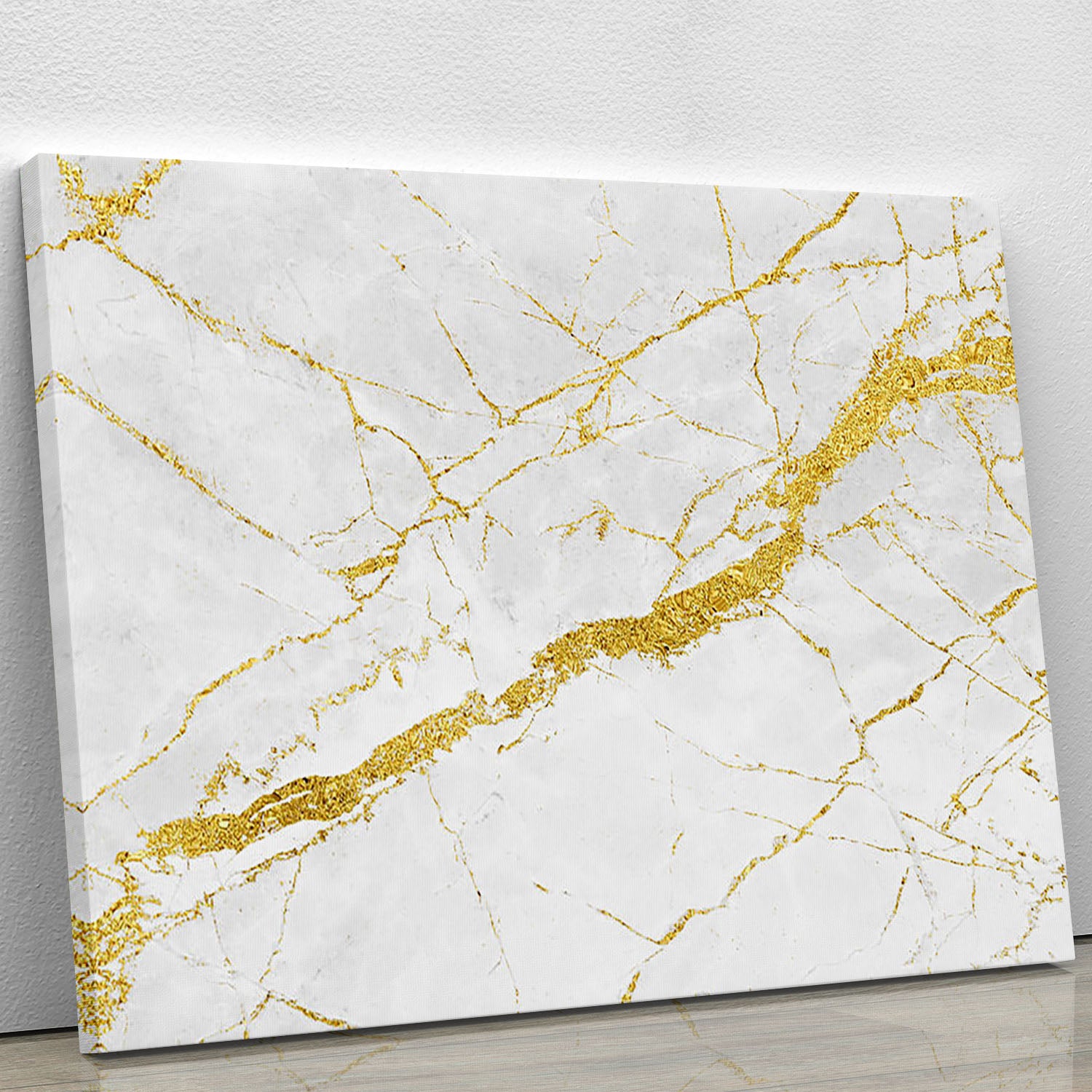 White and Gold Cracked Marble Canvas Print or Poster - Canvas Art Rocks - 1