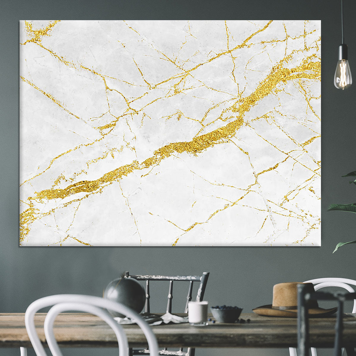 White and Gold Cracked Marble Canvas Print or Poster - Canvas Art Rocks - 3