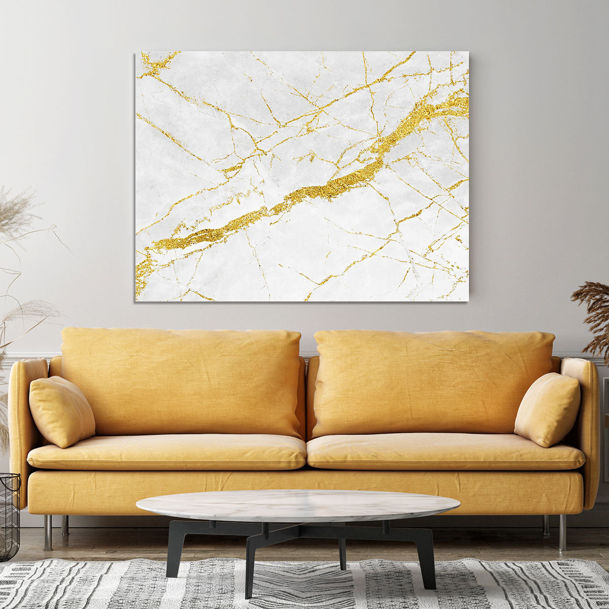 White and Gold Cracked Marble Canvas Print or Poster - Canvas Art Rocks - 4