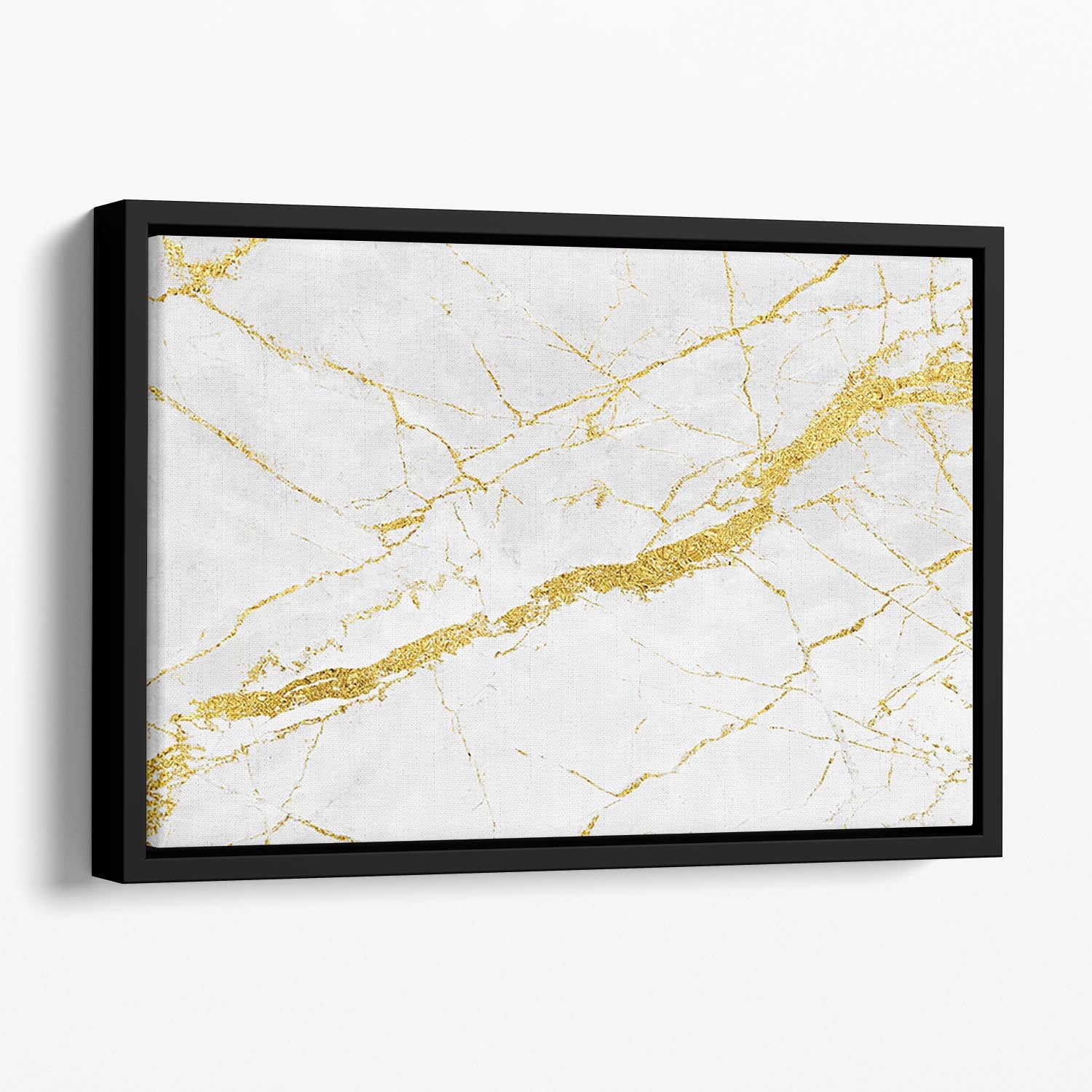 White and Gold Cracked Marble Floating Framed Canvas - Canvas Art Rocks - 1