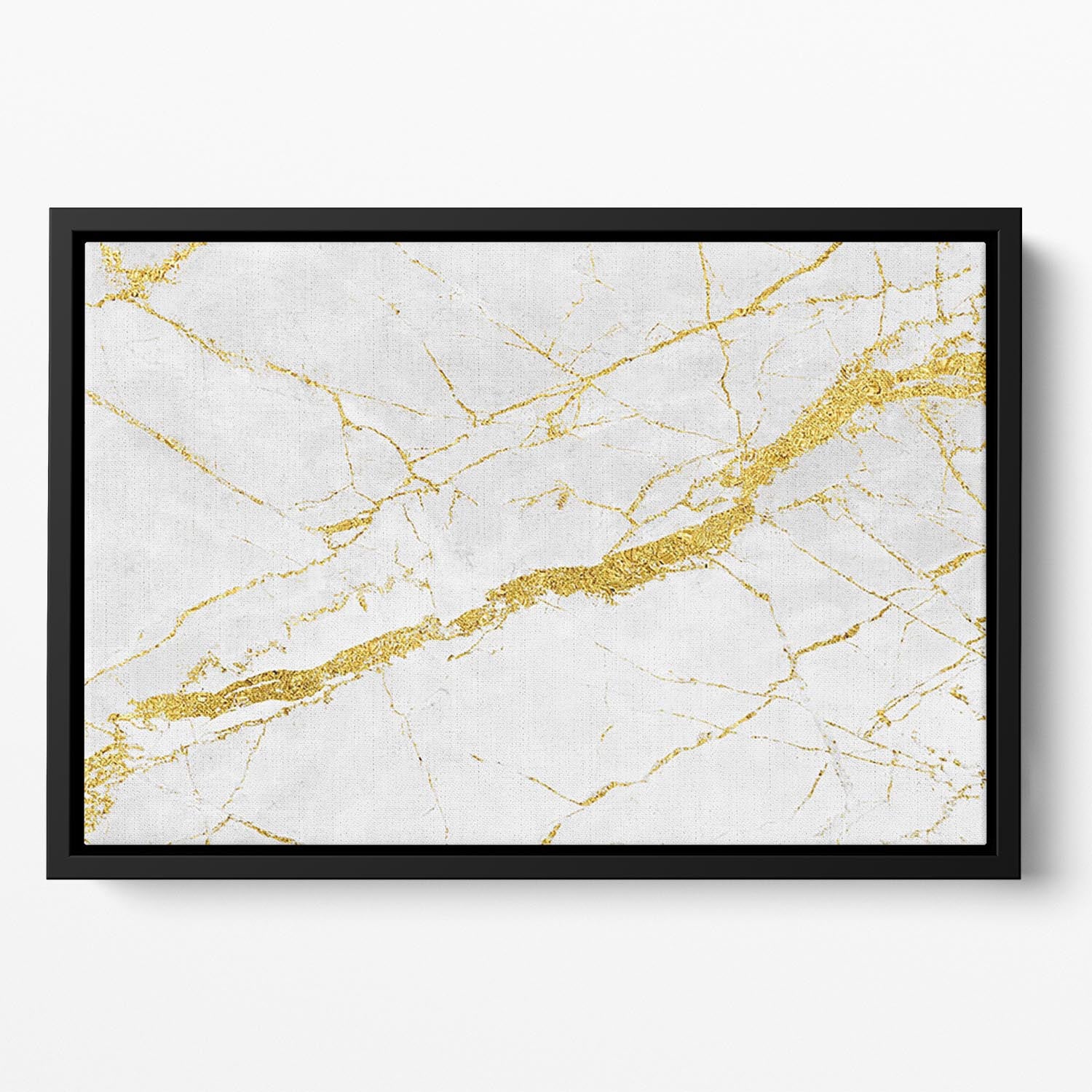 White and Gold Cracked Marble Floating Framed Canvas - Canvas Art Rocks - 2