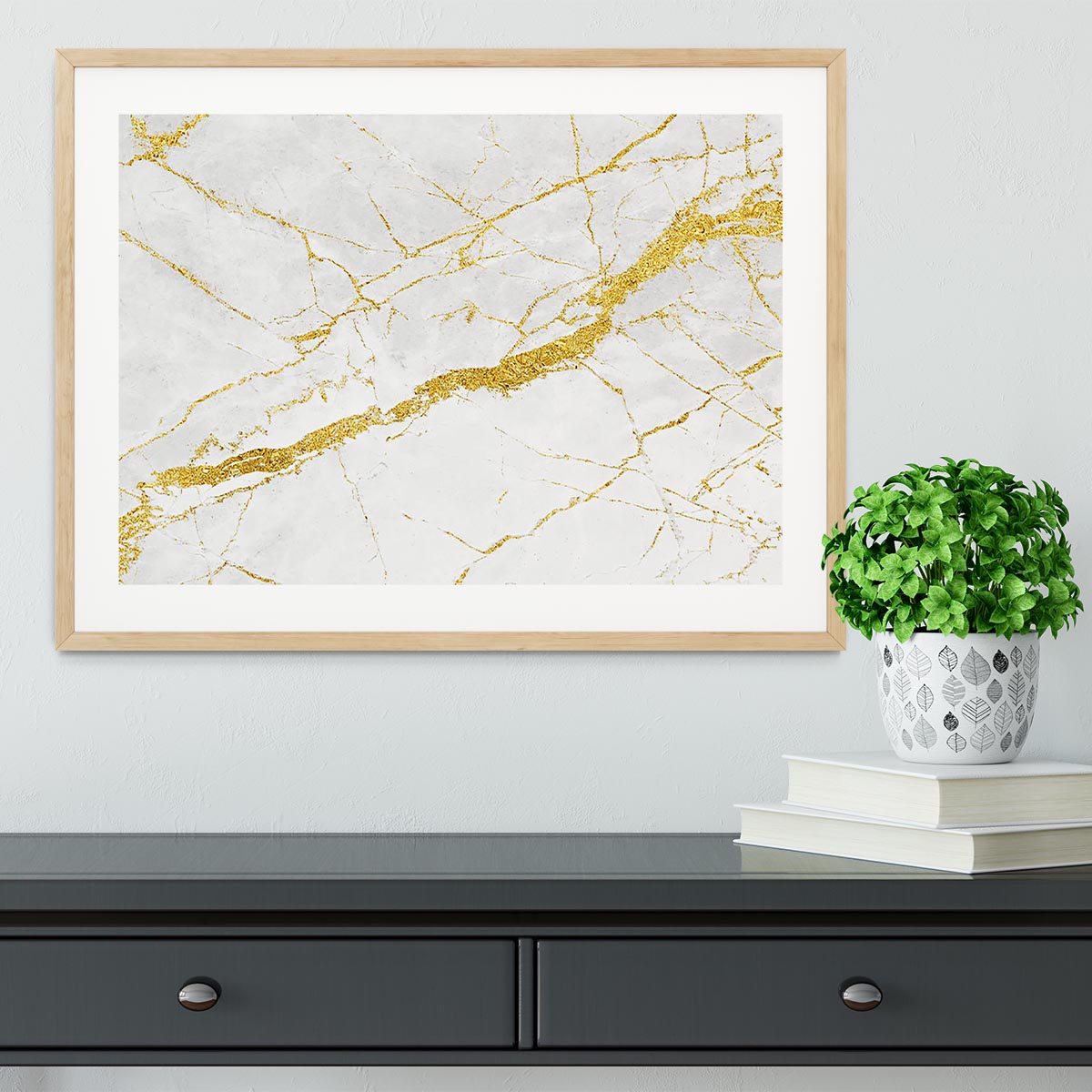 White and Gold Cracked Marble Framed Print - Canvas Art Rocks - 3