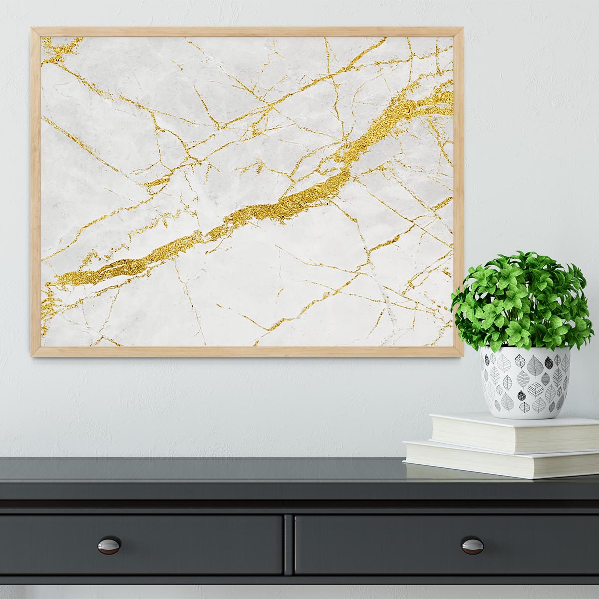 White and Gold Cracked Marble Framed Print - Canvas Art Rocks - 4